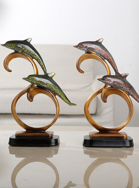 欧式树脂工艺品海豚摆件创意玄关家居客厅书房卧室隔板礼品摆设