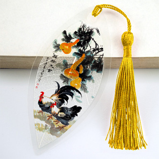 国画仙鹤孔雀中国风叶脉书签老虎蜻蜓动物特色书签精美文创工艺品
