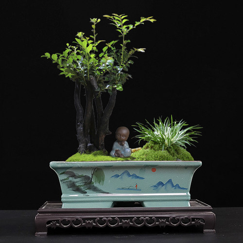 中式盆景花盆陶瓷大号长方形花盆复古高档裂纹盆马槽景观室外花盆