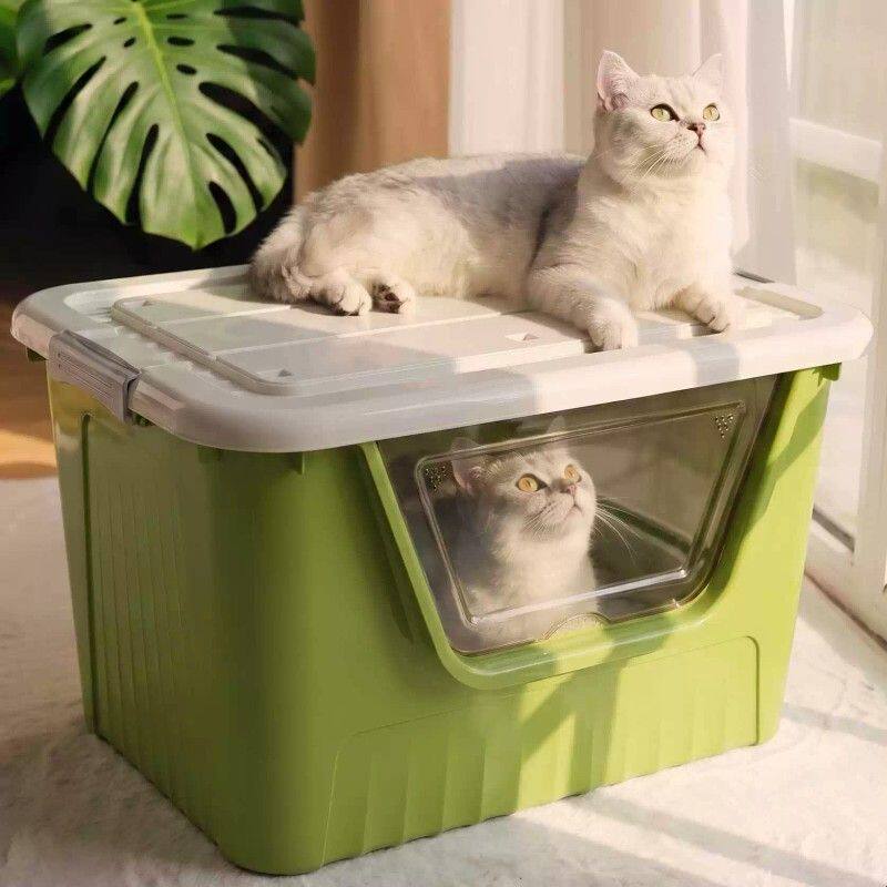猫窝塑料透明窗设计超大号宠物窝猫咪收纳箱封闭式猫屋宠物储粮桶