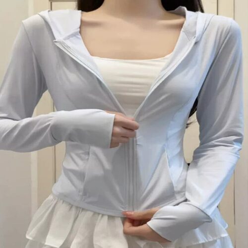 蓝色冰丝防晒衣女款夏季2026新款修身上衣瑜伽服外套防紫外线套装