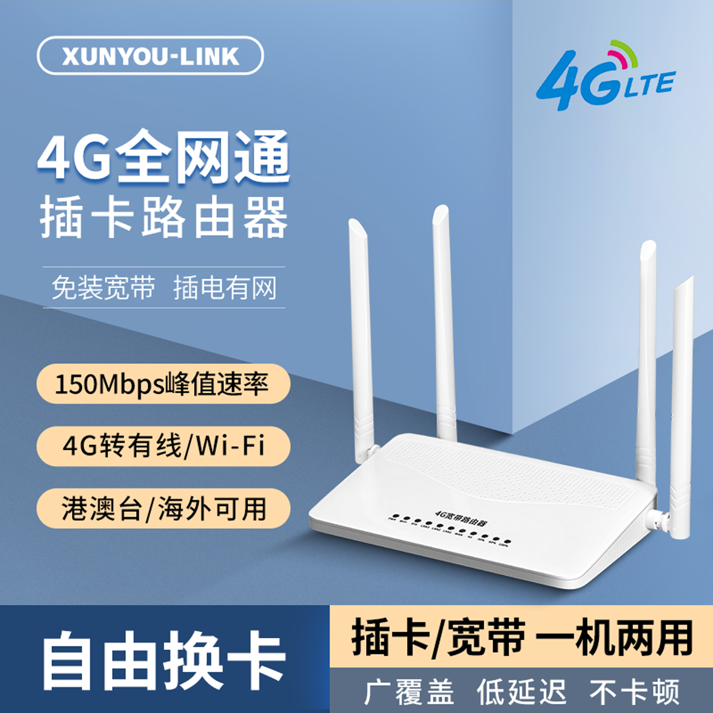 国际版家用4G可插卡路由器网卡无线路由器随身wifi香港澳门台湾海外插sim卡上网可穿墙手机电脑平板国外通用