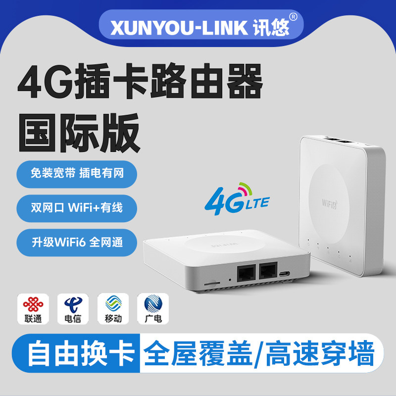 讯悠4g插卡路由器全网通无线网络随身wifi2026新款小白盒移动联通电信家用cpe免网线插电即用港澳台带网口