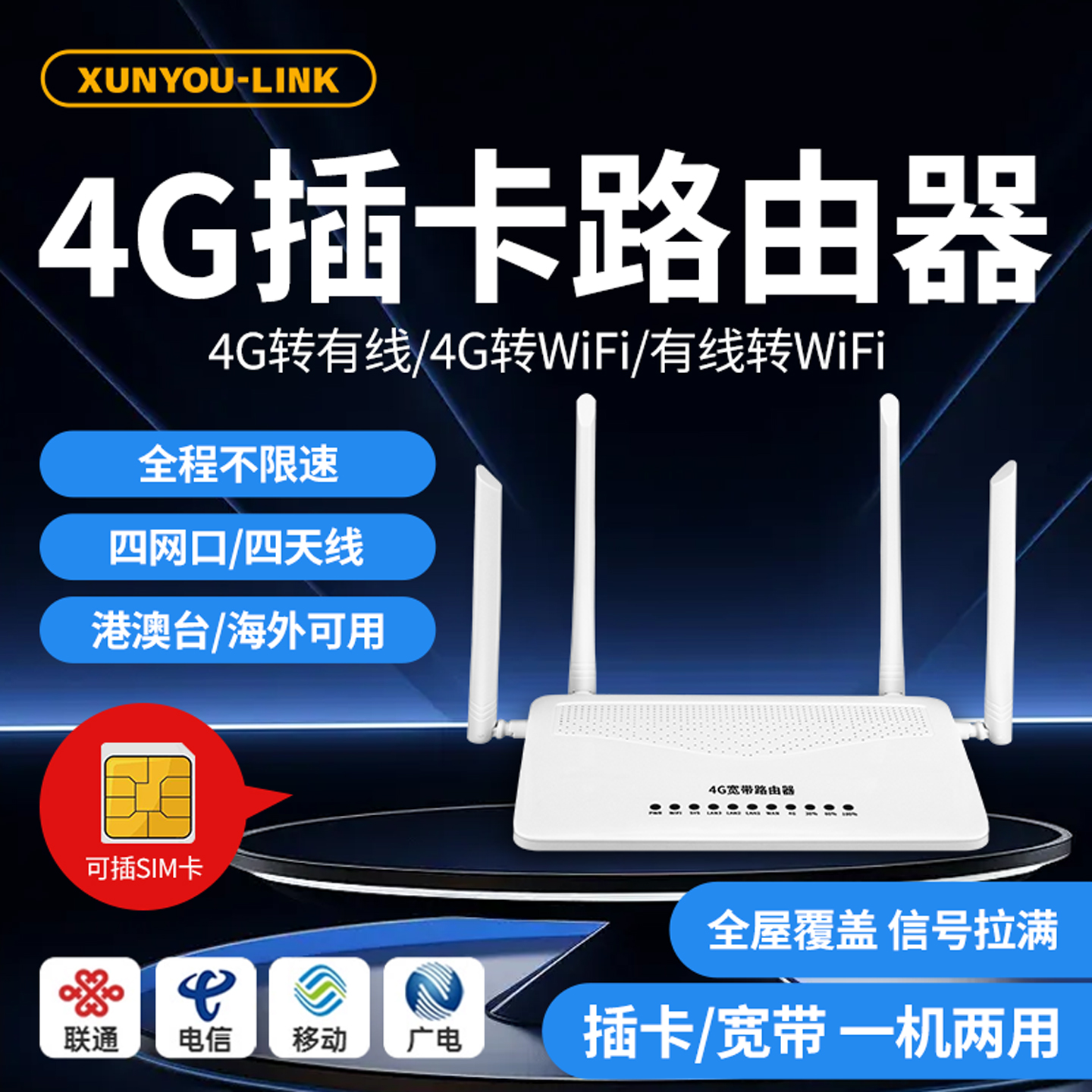 4G插卡路由器全网通无线随身wifi宽带便携插卡版高速办公家用车载上网热点CPE三网通联通电信插sim卡路由器