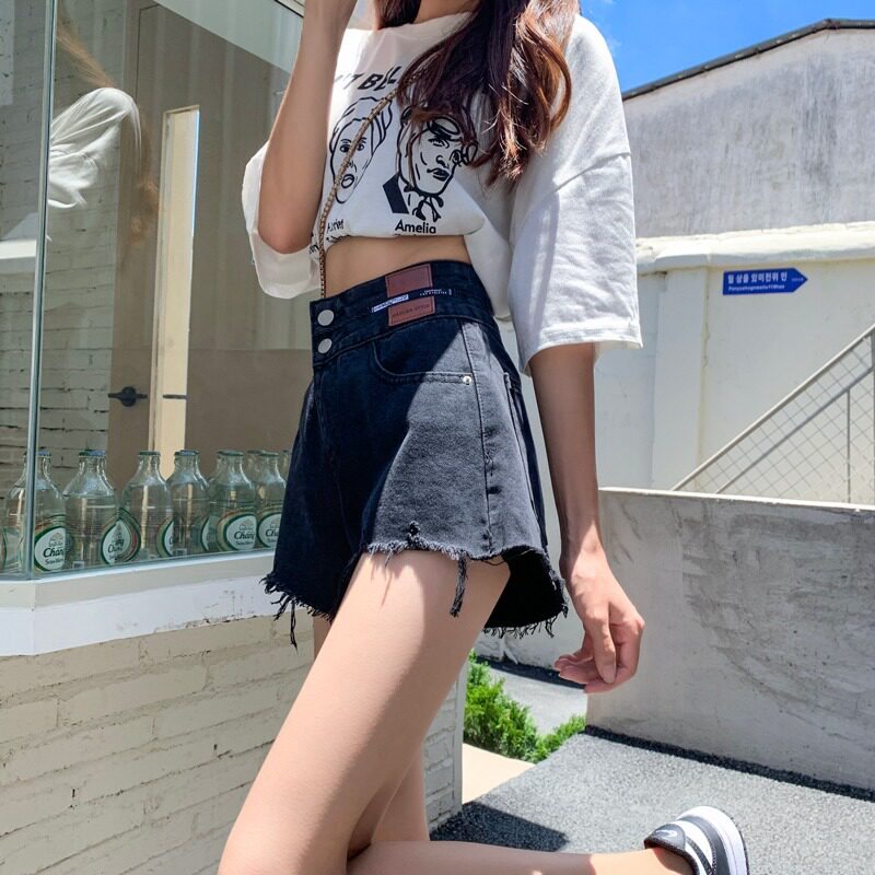 牛仔短裤女2022新款夏季薄款破洞阔腿裤子ins超火高腰a字辣妹热裤