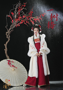 现货暮山溪原创【一树梅】改良齐胸汉服裙对襟连帽外套汉元素秋冬