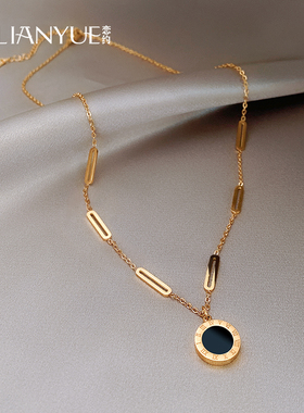 钛钢罗马数字项链女夏2023年新款潮不掉色锁骨链黑白两面吊坠高级