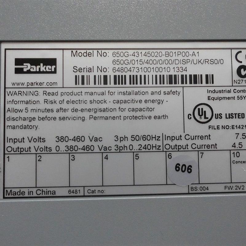 派克 PARKER变频器 650G/015/400/0/00/DISP/UK/RS0/0询价