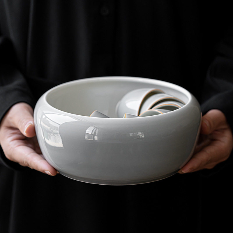 冰灰烟灰釉茶洗 大号陶瓷茶洗杯洗茶渣桶水盂笔洗缸功夫茶具配件