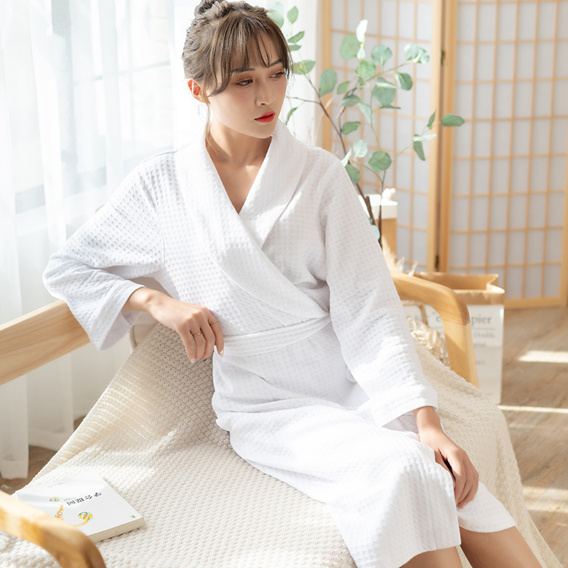 夏季连体睡衣情侣酒店睡袍浴袍女华夫格保暖宽松睡衣晨袍春秋长款