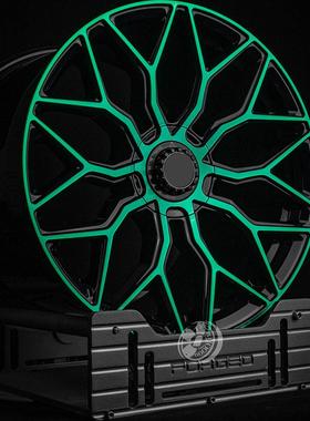 OLIM-O2亮黑套绿色单片特殊中心盖定制锻造轮毂奔驰改装