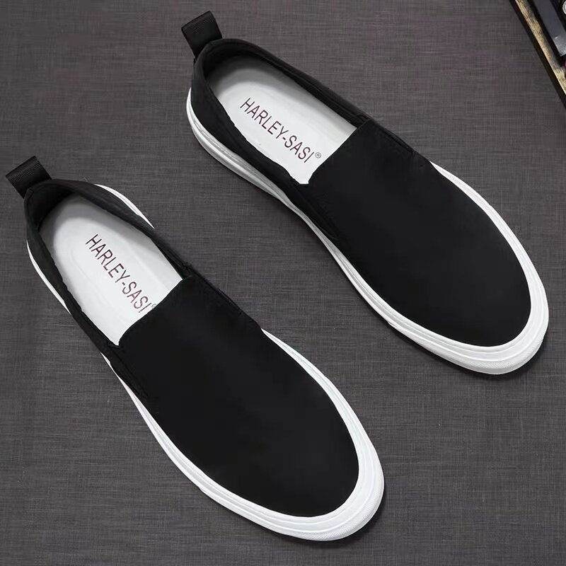 帆布鞋男2025新款百搭懒人一脚蹬板鞋透气乐福鞋青年厚底休闲 鞋