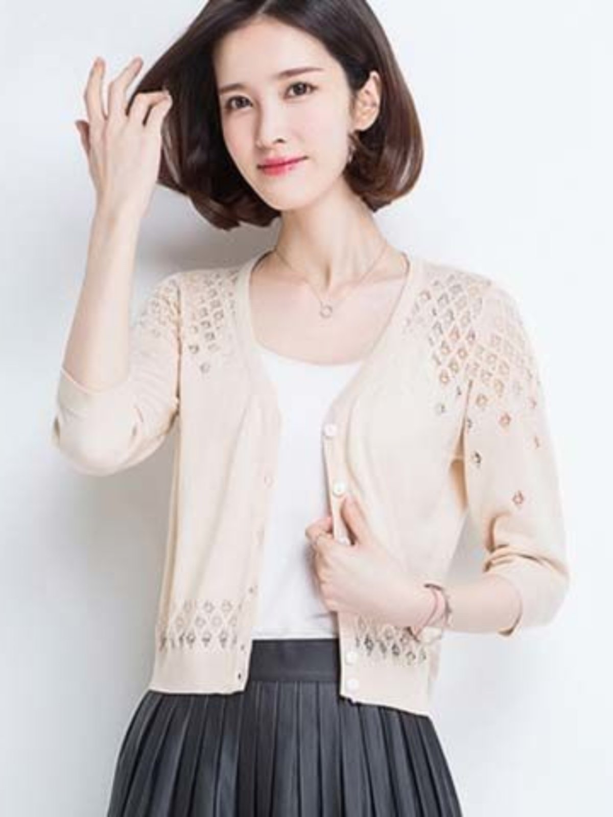 여름 니트 재킷 텐셀 탑 서스펜더 스커트가 달린 숄 가디건 활용도가 높은 긴팔 아우터 엄마 숄