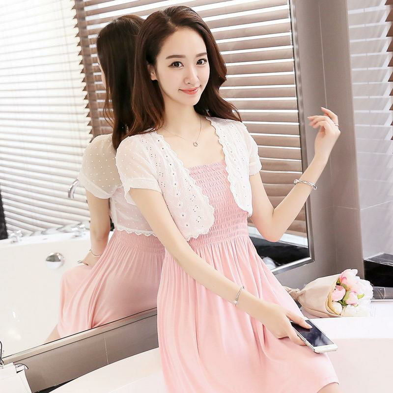 2023夏百搭雪纺短款小披肩薄短外套短袖防晒蕾丝开衫小坎肩外搭女