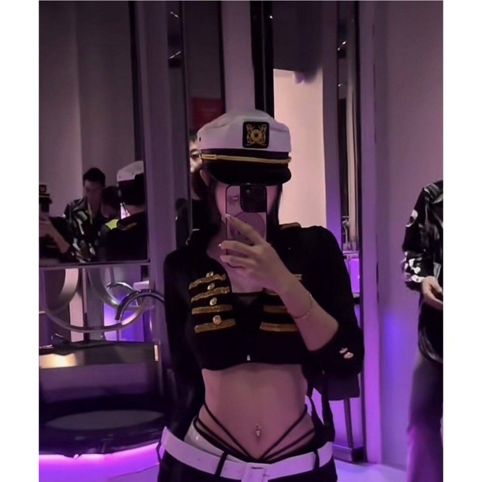 纯欲机车风海军制服套装露脐短款上衣低腰绑带短裤氛围感四件套