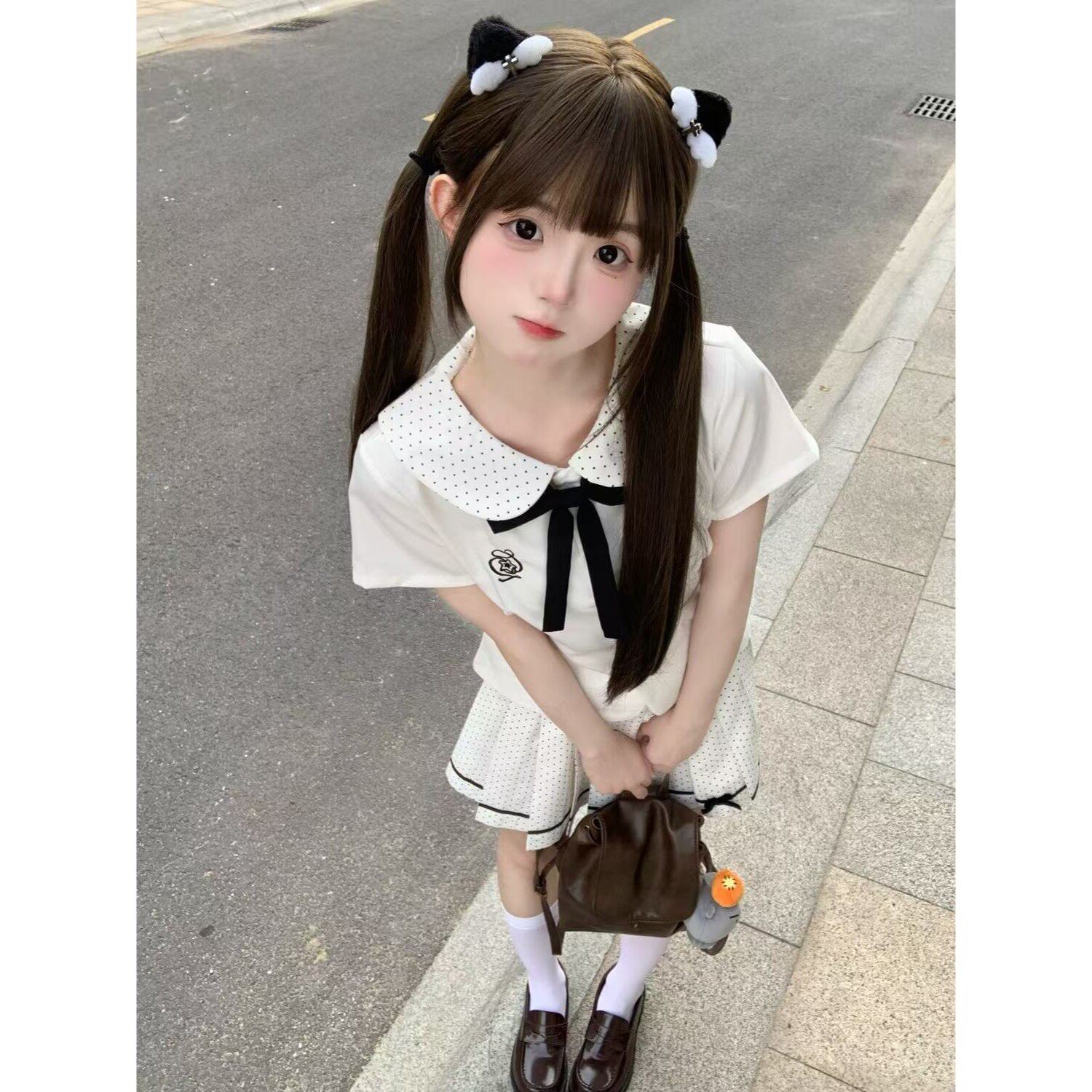 初樱社jk短袖衬衫日系学院波点刺绣百褶裙校供制服套装