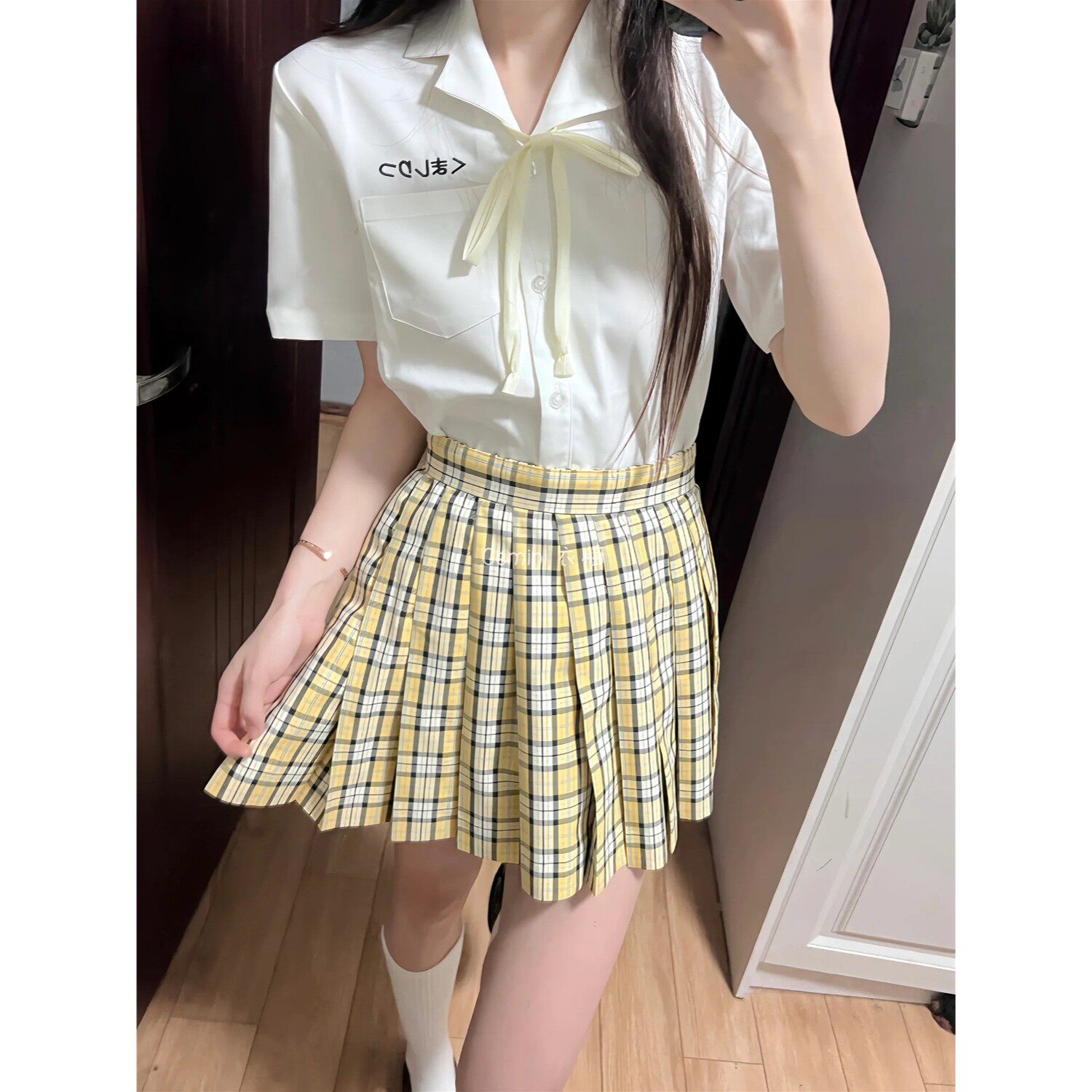 小杏中原创正版jk制服格裙女夏季纯色短袖上衣刺绣衬衫学院风套装