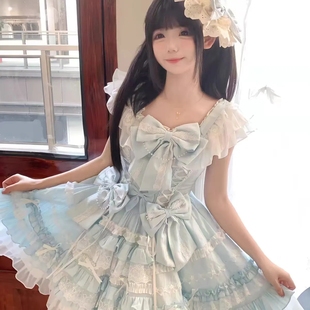 蓝色doll感蕾丝蛋糕公主感jsk吊带连衣裙夏季 雪顶娃娃Lolita洋装