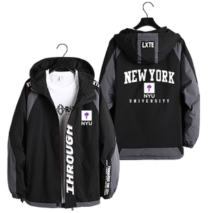 美国纽约大学工装夹克衫念品纽大NYU周边校服冲锋衣拉链外套衣服