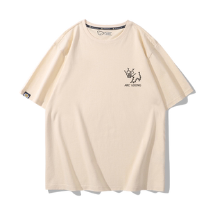 始祖猫狗始祖龙蛇猪鸡鼠牛虎兔动物简约印花短袖男女纯棉夏季T恤