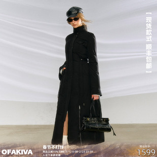 【现货】OfAkiva 黑色鹅绒羽绒服女冬季立领设计感收腰显瘦长外套