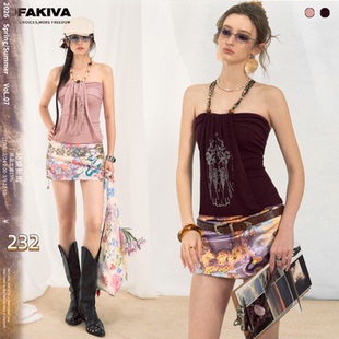 OfAkiva“阿曼”原创烫钻挂脖吊带女夏日度假风露肩设计修身上衣