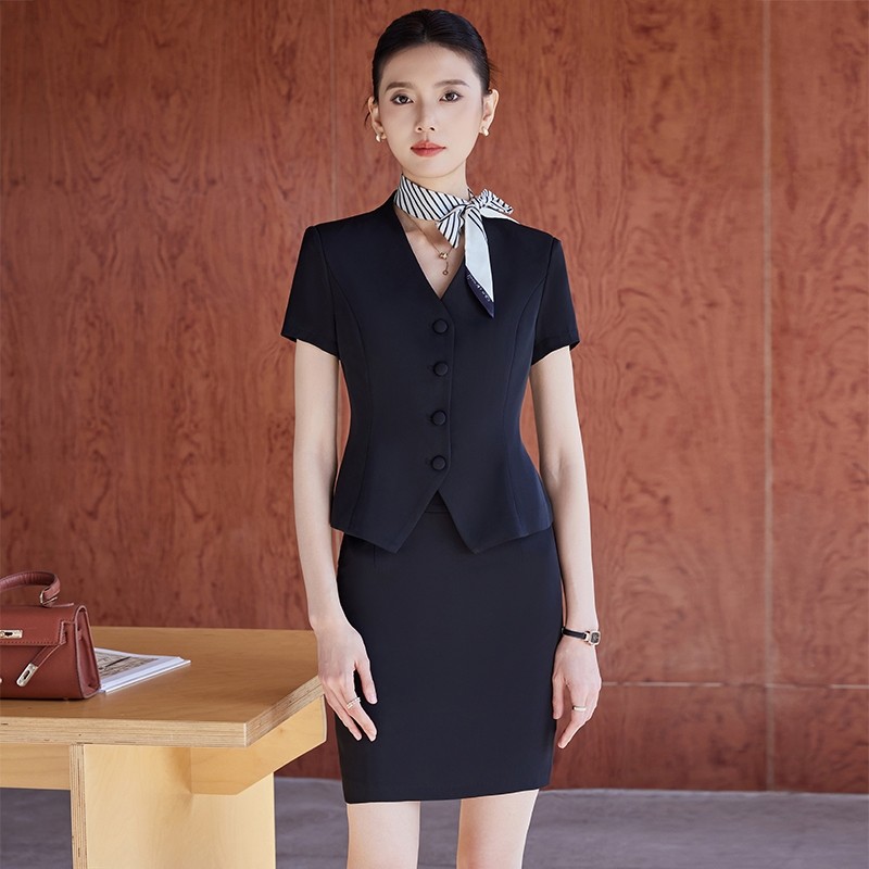 高端短袖西装套装女薄款职业酒店前台接待会所工作装珠宝店工作服