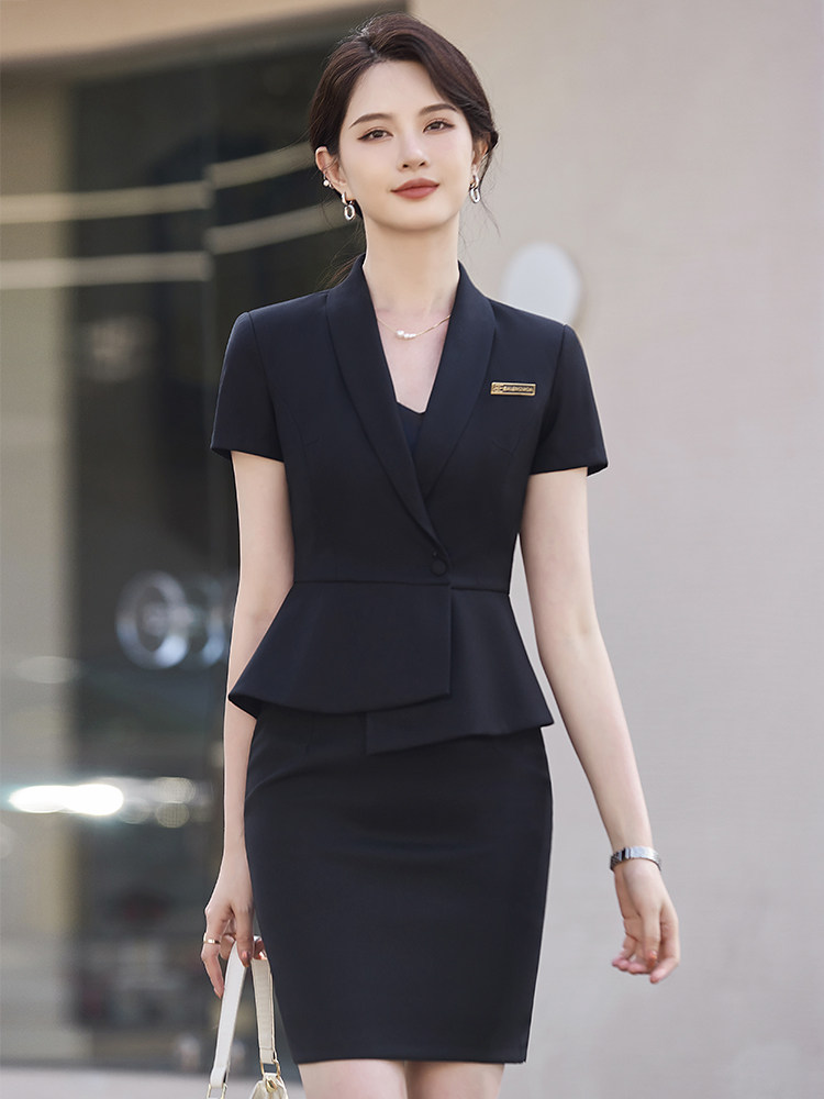 高端短袖西装套装女夏季薄款职业气质酒店经理售楼部珠宝店工作服
