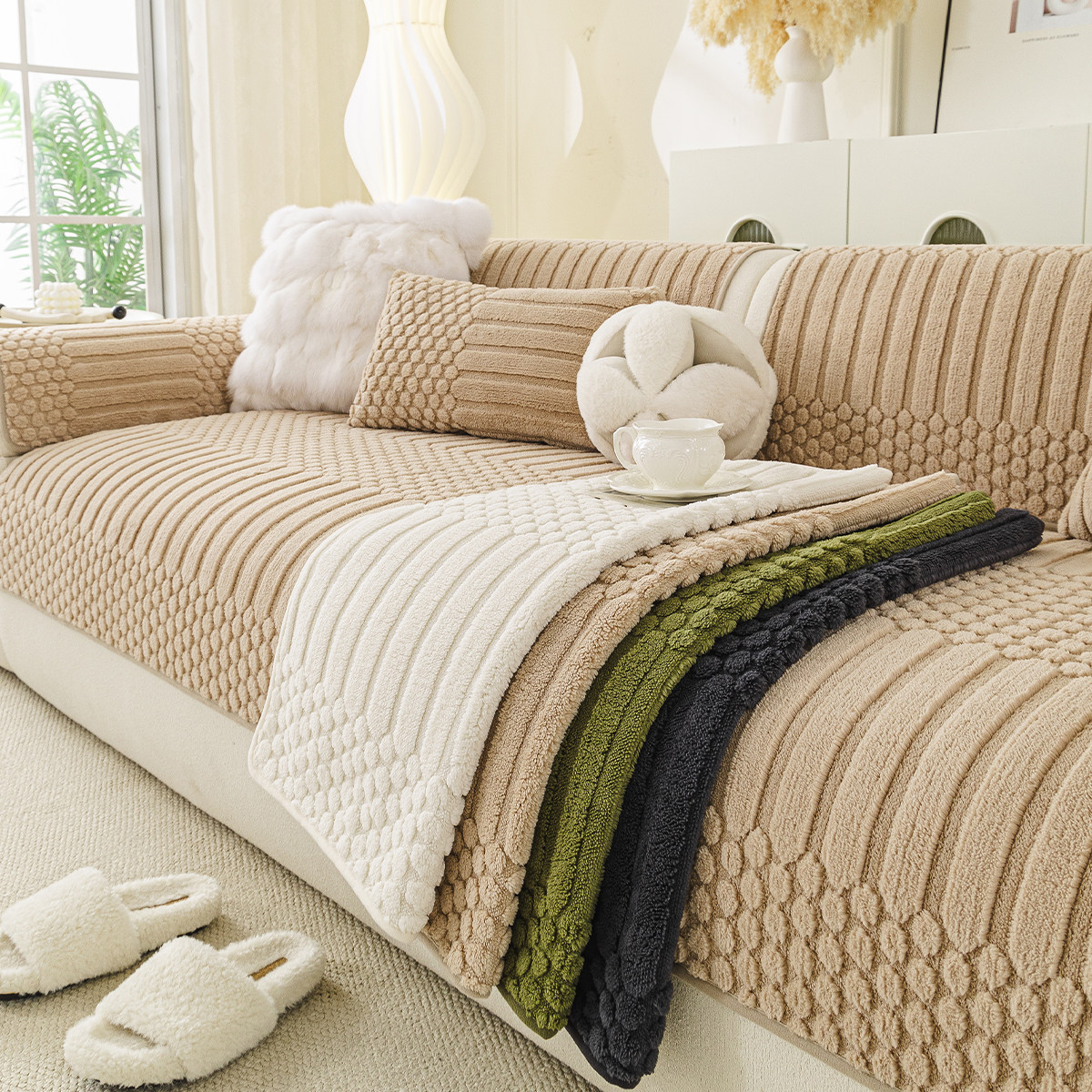 冬季毛绒沙发垫2025新款简约现代高级感防滑坐垫子沙发盖布巾套罩,居家布艺,沙发垫,淘宝优惠券,粉丝福利购,淘宝优惠卷