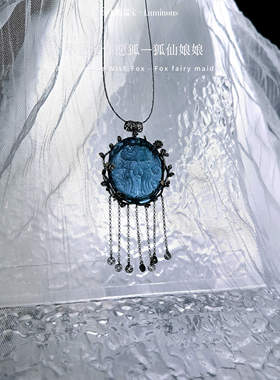 海蓝宝九尾许愿狐水晶925银碧玺超七异极矿简约生日礼物颈链新款