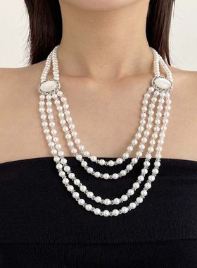 巴洛克长款多层水钻项链女毛衣链