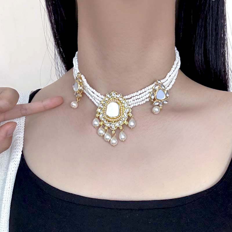 中古vintage多层珍珠项链耳环套装轻奢宫廷风锁骨链女气质高级感