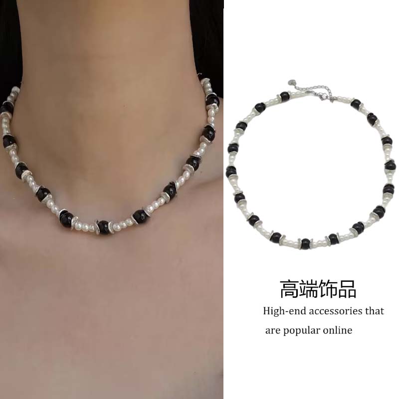 巴洛克黑玛瑙串珠拼珍珠项链女