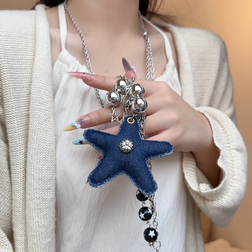 辣妹复古十字架蓝牛仔五角星项链