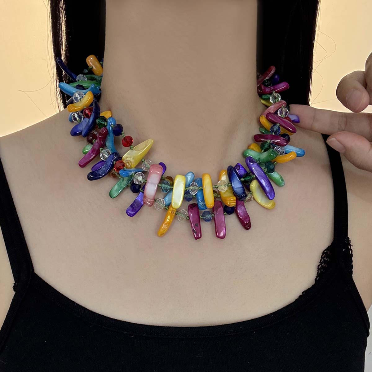 多巴胺彩色贝壳项链多层叠戴颈链