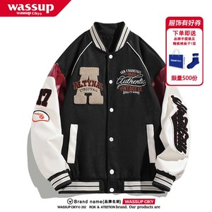 WASSUP CIKY美式棒球服男款春秋季潮宽松刺绣飞行员夹克情侣外套