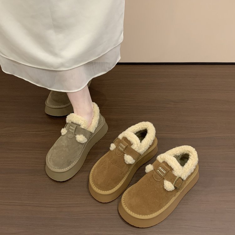 厚底加绒豆豆勃肯鞋女2025新款秋冬季乐福鞋博肯棉鞋子保暖雪地靴