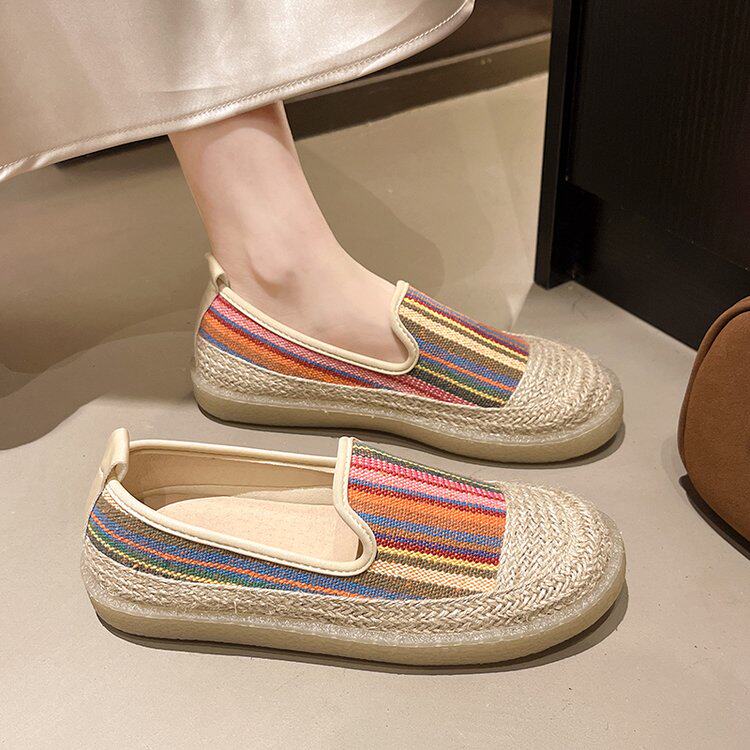 彩虹条纹渔夫鞋女2025新款春夏季一脚蹬懒人乐福鞋休闲单鞋豆豆鞋,女鞋,深口单鞋,淘宝优惠券,粉丝福利购,淘宝优惠卷