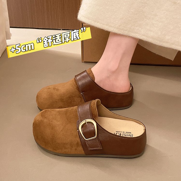 包头勃肯拖鞋女2026秋季休闲增高外穿一脚蹬厚底内增高孕妇懒人鞋图片