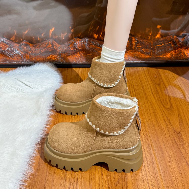 厚底内增高8CM小个子勃肯马丁靴女加绒2025冬季皮毛一体雪地棉鞋