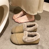 2025新款 平底加绒保暖一脚蹬棉鞋 女冬季 外穿防滑孕妇雪地靴超软底