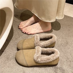 外穿防滑孕妇雪地靴超软底 2025新款 平底加绒保暖一脚蹬棉鞋 女冬季