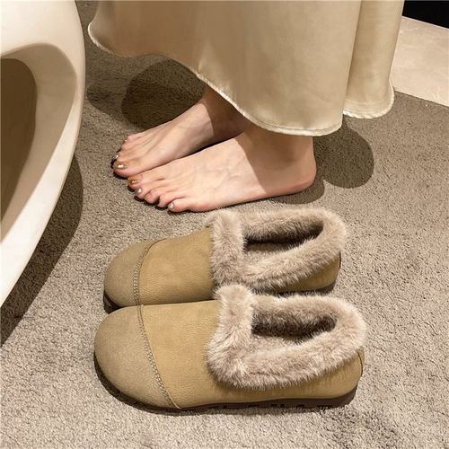 平底加绒保暖一脚蹬棉鞋女冬季2025新款外穿防滑孕妇雪地靴超软底