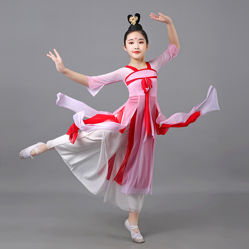 古典舞演出服女儿童中国舞幼儿有位姑娘古汉风三落姑娘伞舞表演服