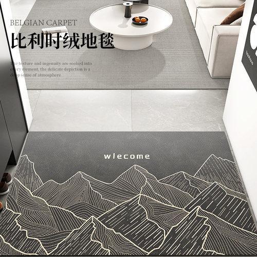 轻奢山峦入户门地垫客厅玄关地毯门垫进门家用防滑脚垫耐脏可裁剪