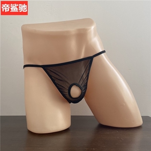 男士珠链圆环镂空情调内裤欧美低腰小众丁字裤T型裤蕾丝内裤