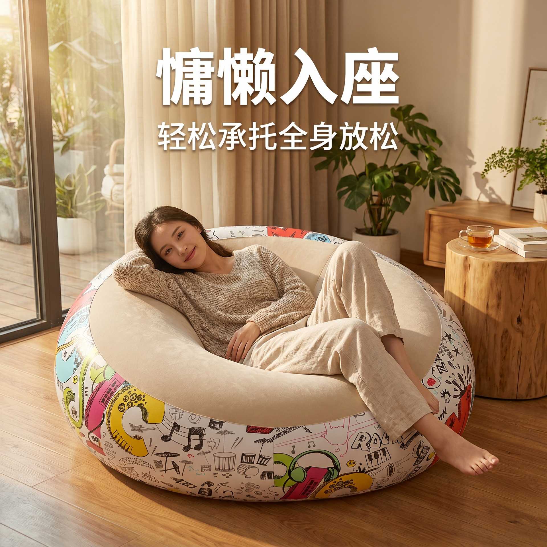 懒人沙发充气玩具植绒躺椅户外图片