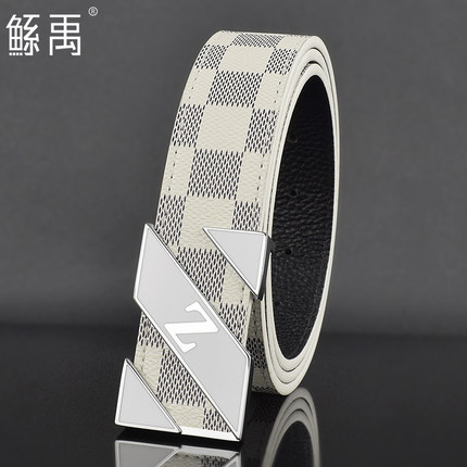白色皮带男士青年韩版少年平滑扣休闲腰带真皮百搭裤带发型师字母