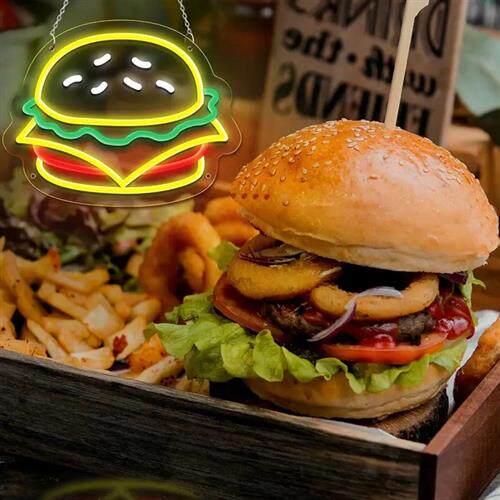 跨境ed汉堡霓虹灯hamburger背景装饰氛围灯牌v亚克力广告造型灯
