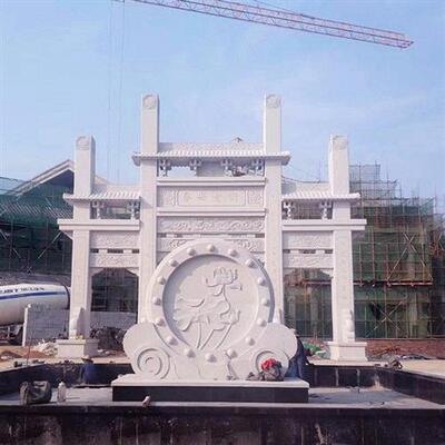 花岗岩石牌楼牌坊寺院青石山门村口大门楼大型古建筑景观陵园雕塑